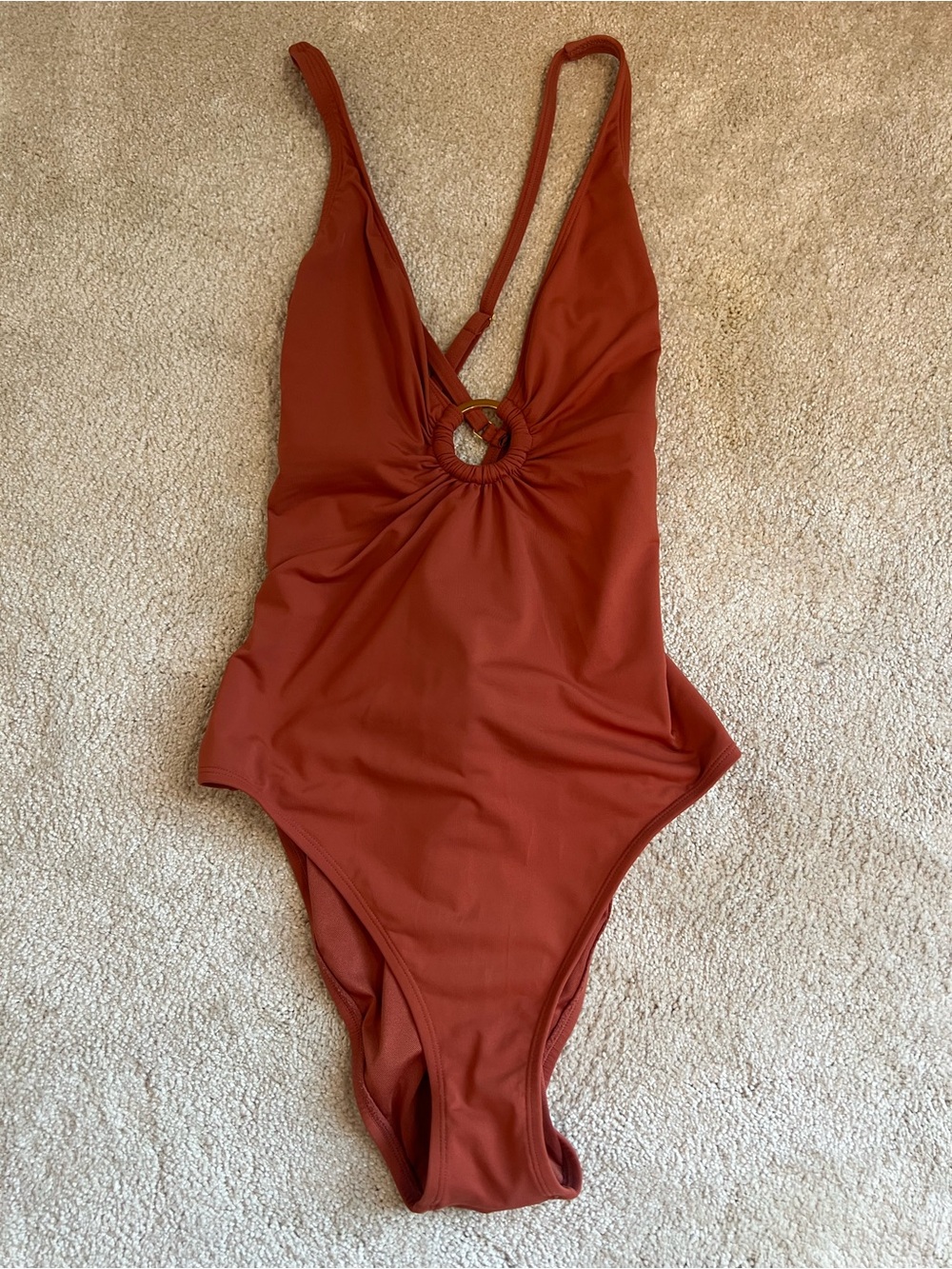 Bleu Rod Beattie Rust-Brown Women’s One-Piece Swimsuit with Ring Accent